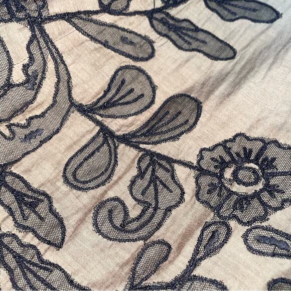 Chico's midi skirt linen silk cotton blend brown embroidered pleated lined SZ 3 - Picture 3 of 11